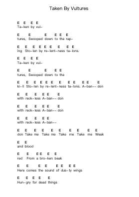 Taken By Vultures Piano letter notes by HORSE the band - Arr.Sawhy