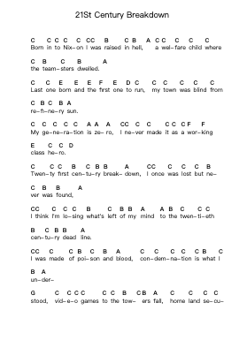 21St Century Breakdown Piano letter notes by Green Day - Arr.Merpe