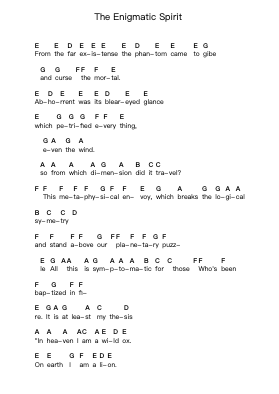 The Enigmatic Spirit Piano letter notes by Vintersorg - Arr.Steinter Rooridge
