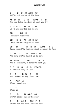 Wake Up Piano letter notes by Three Days Grace - Arr.Seac