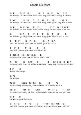 Dream No More Piano letter notes by Metallica - Arr.Wolian