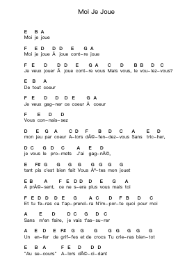 Moi Je Joue Piano letter notes by Stereo Total - Arr.Consdrow