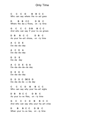 Only Time Piano letter notes by Enya - Arr.Golddon