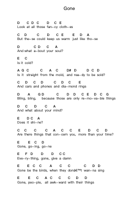 Gone 鋼琴字母譜由 Jack Johnson - 編曲 Jersoon