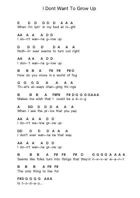 I Dont Want To Grow Up ピアノの音符 by Tom Waits - Arr.Shelmore Yetgrant