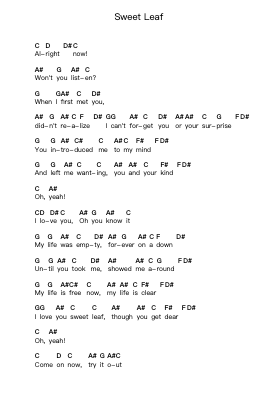 Sweet Leaf Piano letter notes by Black Sabbath - Arr.Mattkell Eushop