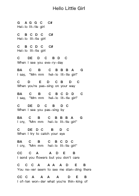 Hello Little Girl Piano letter notes by The Beatles - Arr.Pehall