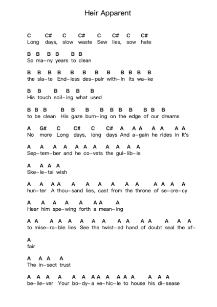 Heir Apparent Piano letter notes by Opeth - Arr.Leeles Stoweser