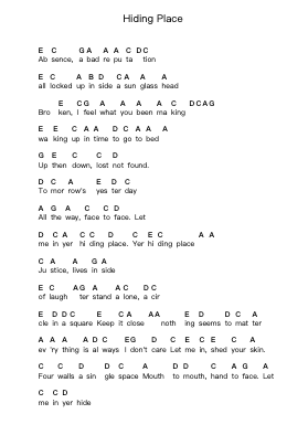 Hiding Place Piano letter notes by Mr. Big - Arr.Phillen Gillpont