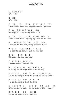 Walk Of Life Piano letter notes by Dire Straits - Arr.Simpnence