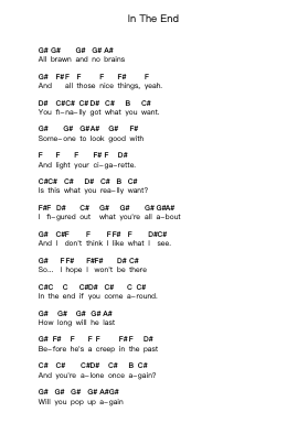 In The End Piano letter notes by Green Day - Arr.Hewdys