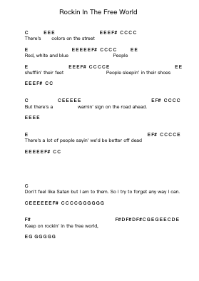 Rockin In The Free World Piano letter notes by Neil Young - Arr.Paggo Bruhale