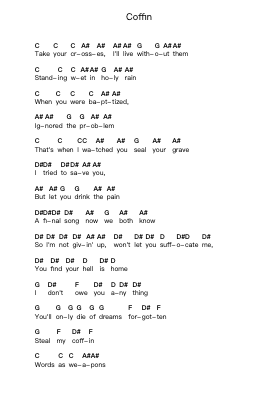 Coffin Piano letter notes by Black Veil Brides - Arr.Bridmay