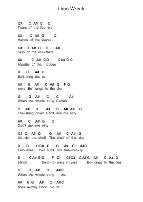 Limo Wreck Piano letter notes by Soundgarden - Arr.Cisgrey
