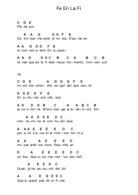 Fe En La Fi Piano letter notes by Projecte Atzucac - Arr.Georpir Manback