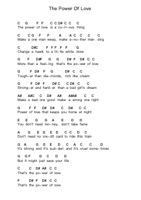 The Power Of Love Piano letter notes by Huey Lewis & The News - Arr.Jeamesney