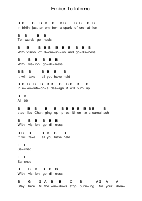 Ember To Inferno Piano letter notes by Trivium - Arr.Stilling