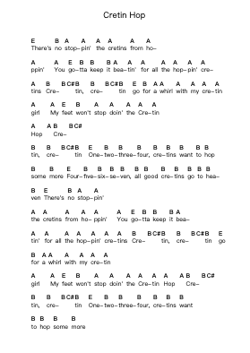 Cretin Hop Notas de piano em letras de Ramones - Arr.Yulejah