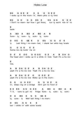 Hobo Low Piano letter notes by Seasick Steve - Arr.Hytrine