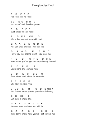 Everybodys Fool पियानो पत्र नोट्स द्वारा Evanescence - Arr.Stator