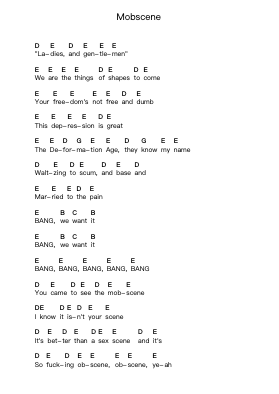 Mobscene Piano letter notes by Marilyn Manson - Arr.Atwright