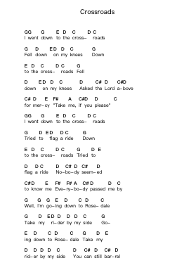 Crossroads Piano letter notes by Cream - Arr.Virlouis