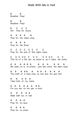 Walk With Me In Hell Piano letter notes by Lamb of God - Arr.Barias Raborn