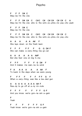 Psycho 钢琴字母谱由 Puddle of Mudd - 编曲 Jorrell