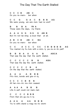 The Day That The Earth Stalled Piano letter notes by Bad Religion - Arr.Davehume
