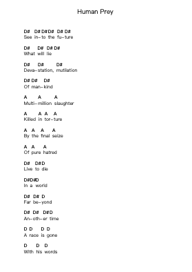 Human Prey Piano letter notes by Terrorizer - Arr.Pomiles