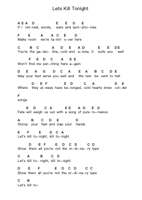 Lets Kill Tonight Piano letter notes by Panic! At the Disco - Arr.Ruthcus