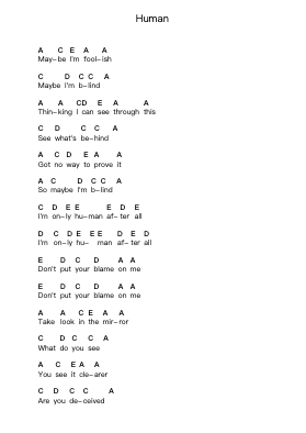 Human Catatan huruf piano oleh Rag'n'Bone Man - Arr.Walshses