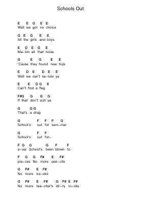 Schools Out Piano letter notes by Alice Cooper - Arr.Francesphrey Faholmes