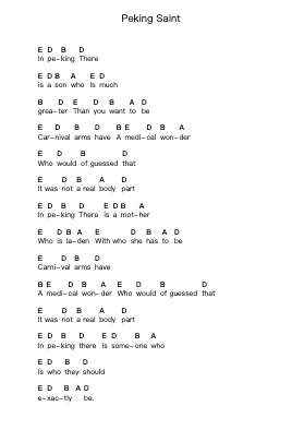 Peking Saint Piano letter notes by Cat Power - Arr.Sysham