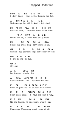 Trapped Under Ice Piano letter notes by Metallica - Arr.Cugue Vebriel