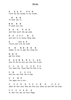 Birds Klavierbuchstaben-Noten von Seahaven - Arr.Mewyatt