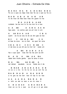 Juan Oliveira - Estrada Da Vida Piano letter notes by Misc Unsigned Bands - Arr.Jendine