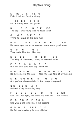 Captain Song पियानो पत्र नोट्स द्वारा Fiddler's Green - Arr.Stilhan Dalter