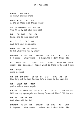 In The End โน้ตตัวอักษรเปียโนโดย Green Day - Arr.Huxver Birdnee