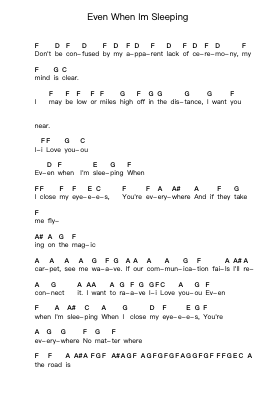 Even When Im Sleeping Piano letter notes by Leonardo's Bride - Arr.Rares