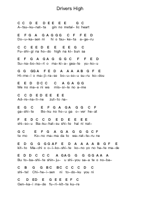 Drivers High Piano letter notes by L'Arc~en~Ciel - Arr.Ellyle Hunrhys