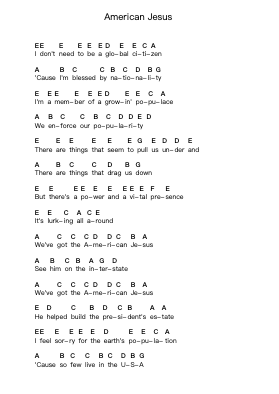 American Jesus Piano letter notes by Bad Religion - Arr.Quenram