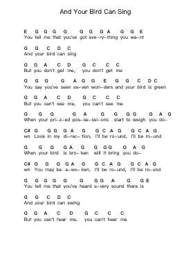 And Your Bird Can Sing Catatan huruf piano oleh The Beatles - Arr.Sweetxe Goldthune