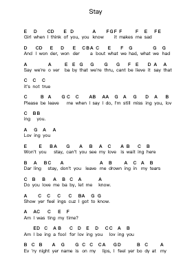 Stay Piano letter notes by Don Dokken - Arr.Hugland Lrin