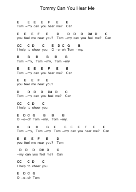 Tommy Can You Hear Me Piano letter notes by The Who - Arr.Brookjoy