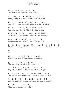 13 Stitches Piano letter notes by NOFX - Arr.Gemgene