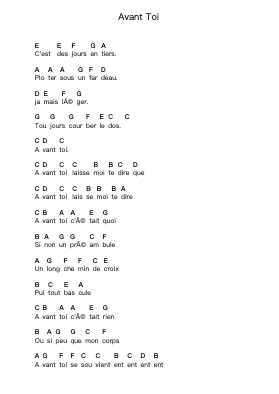 Avant Toi Piano letter notes by Calogero - Arr.Blithefrey