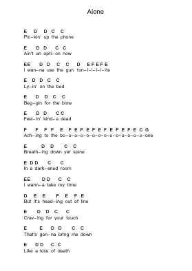 Alone Piano letter notes by Crashdïet - Arr.Rodblair