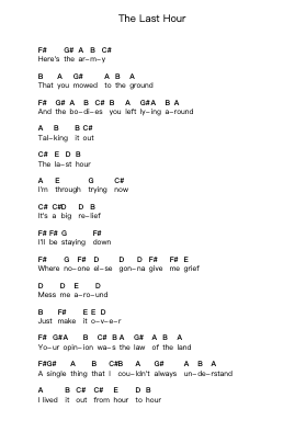The Last Hour Piano letter notes by Elliott Smith - Arr.Urdia Janhue