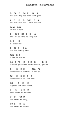 Goodbye To Romance Piano letter notes by Ozzy Osbourne - Arr.Sret